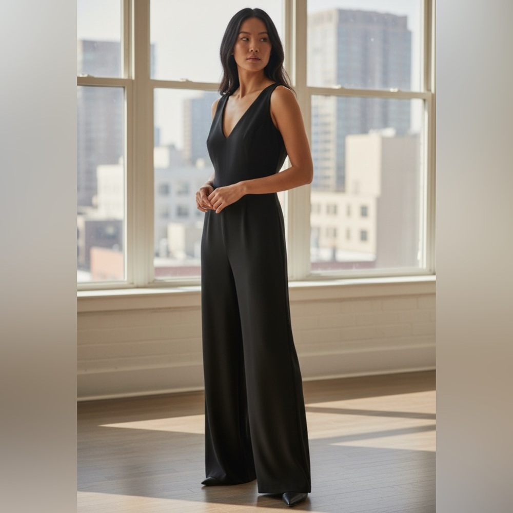 NBD Black Wide Leg Jumpsuit Open Back Tie Bow Formal Evening Jumpsuit Women’s M
